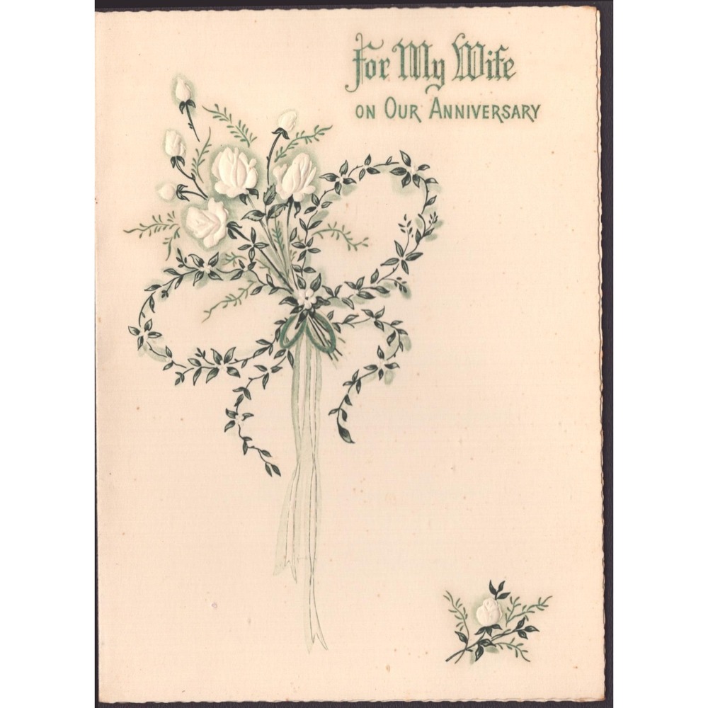 Vintage 1968 Hallmark Anniversary Card For My Wife Embossed Roses Used